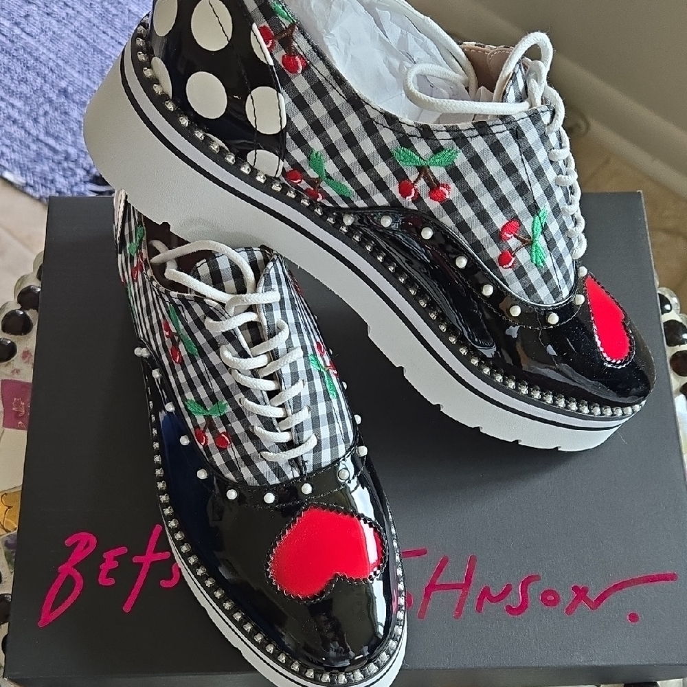 Betsey Johnson Black and White Cherry Sneakers